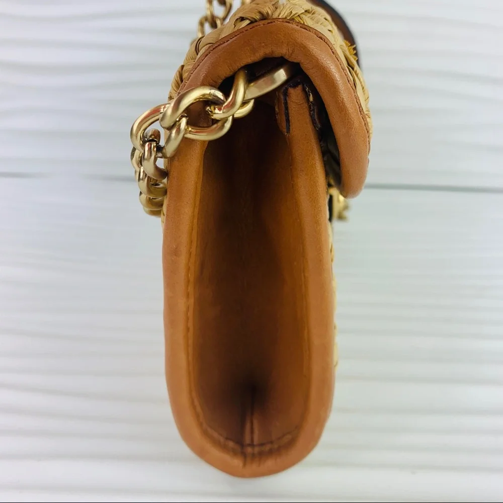 Michael Kors Tan Woven Straw Shoulder Bag with Gold Hardware